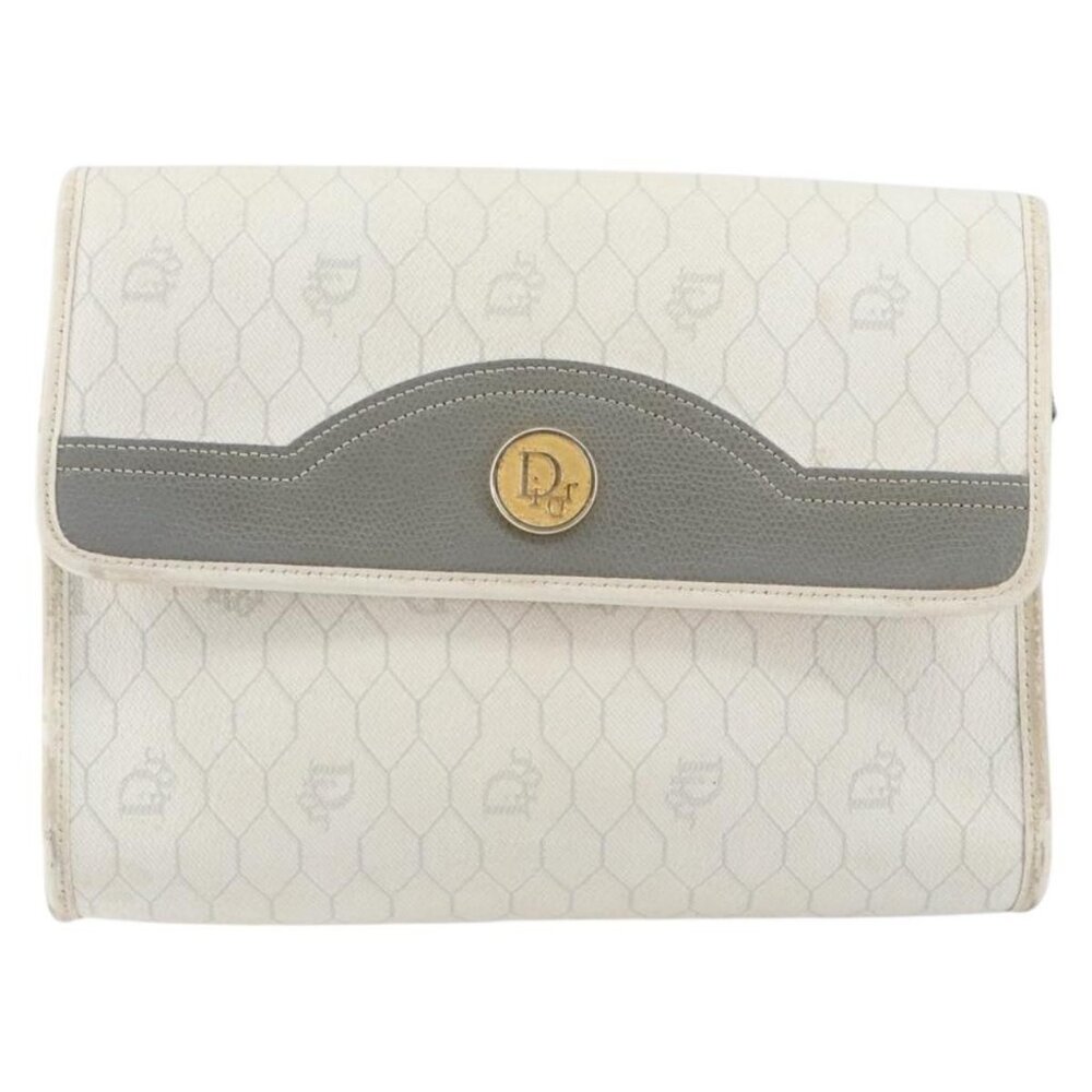 Authentic Christian Dior Honeycomb Canvas Shoulder Bag PVC Gold White - Picture 9 of 16